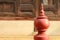 architectural details and carvings at an ancient teak timber Thai Buddhist temple in Northern Thailand showing traditional