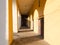 Architectural details, columns, arches. the play of light and shadow. photo details of the exterior of the building in close-up