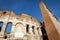 Architectural details of the facade of the Colosseum Coliseum or Flavian Amphitheatre, ancient Roman amphitheater Rome, Italy