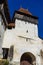 Architectural details of medieval church. View of fortified church of Viscri, UNESCO heritage site in Transylvania. Romania, 2021