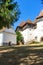 Architectural details of medieval church. View of fortified church of Viscri, UNESCO heritage site in Transylvania. Romania, 2021