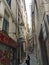 Architectural details in the narrow alleyways or Carruggi around the city of Genoa in Italy