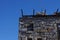 Architectural details of the roof of Stokes Castle historical stone mansion in Austin, Nevada