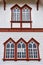 Architectural details of the wooden Church in Husavik town in Iceland