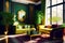 Architectural Digest photo of a maximalist green living room with lots of flowers and plants, golden light, hyperrealistic