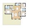 Architectural drawing of a private house with kitchen, bedrooms, living room, dining room, bathroom and furniture, attic top view,