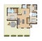 Architectural drawing of a private house with kitchen, bedrooms, living room, dining room, bathroom and furniture, attic top view,
