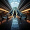 Architectural dynamics Close up of escalator in contemporary building or subway station