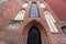 Architectural elements, vaults and windows of gothic cathedral, Red Brick walls, Kaliningrad, Russia, Immanuel Kant island