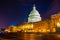 Architectural light illuminate mall and marble dome on the east side entrance of United States capitol building at night in