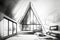 architectural pencil sketch of modern attic, with sleek and minimalist design elements