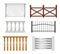 Architectural railing. Wooden metal plastic or glass sections for balcony handrails pillar decoration vector realistic