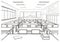 Architectural sketch interior school classroom
