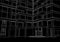 Architectural sketch large apartment building with balconies on black background