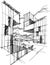 Architectural sketch of a modern abstract architecture