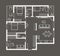 Architectural sketch plan of four bedroom apartment on gray background