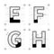 Architectural sketches of E F G H letters. Blueprint style font.