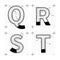 Architectural sketches of Q R S T letters. Blueprint style font.