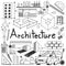 Architecture and architect design building exterior doodle icon