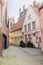Architecture of bicked street of Brugge town in Begium