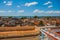 Architecture of Cienfuegos, Cuba. Top view of Cuban city and Bay