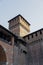 Architecture details with Castello Sforzesco from Milano