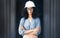 Architecture, engineering and black woman leader portrait at construction site, industrial building or property