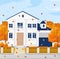 Architecture facade white french cottage house Vector. Fall autumn season backgrounds