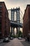 architecture of historic bridge in manhattan. bridge connecting Lower Manhattan with Downtown Brooklyn. new york urban