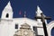 Architecture of the historic center of Quito. Jesuit Church of La Compania and Banco de Ecuador