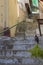 The architecture of Kavala. A small street of stairs and a cat. Greece.