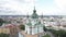 The architecture of Kyiv. Ukraine. St. Andrew`s Church. Aerial. Slow motion