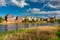 Architecture of the Malbork city by the Nogat river. Poland