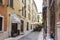 The architecture of the old part of the city of Verona in Italy. The Via delle Fogge street