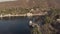 Architecture and road along lakeside lake in Udaipur, India. Aerial view