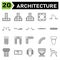 Architecture symbol icon set include pad, footing, structure, stepped, sloped, column, concrete, single, door, double, sliding,
