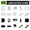 Architecture symbol icon set include pad, footing, structure, stepped, sloped, column, concrete, single, door, double, sliding,