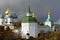 Architecture of Trinity Sergius Lavra, Russia. Old churches, towers and walls