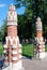 Architecture of Tsaritsyno park in Moscow. Entrance towers.