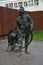 Architecture of Vladimir town, Russia. Monument to a fireman