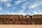 Architecture wall with stone faces of Tiwanaku, Bolivia