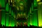 Architecture of Washington National Cathedral illuminated by lights.