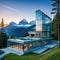 Architektur Konzept Brainstorming Skizze moderne Bauform der Zukunft eines Haus oder Bauwerk mit viel Glas Digital