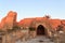 Archway in Caesarea Maritima city wall ruins at Sunset, Israel