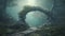 Archway in an enchanted fairy forest landscape, misty dark mood. AI Generative