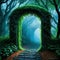 Archway in an enchanted forest misty dark