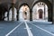 Archways View of portico in front of the Palazzo della Ragione, Citta Alta, Bergamo, Italy