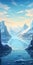 Arctic Adventure: Majestic Mountain Illustration In Light Yellow And Dark Cyan