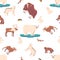 Arctic Animal Seamless Pattern. Polar Bear, Wolf And Fox, Lemming, Musk Ox And Deer With Hare And Wolverine