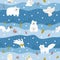 Arctic animals with white fur. Cute seamless pattern for kid`s clothes, fabric. Vector illustration